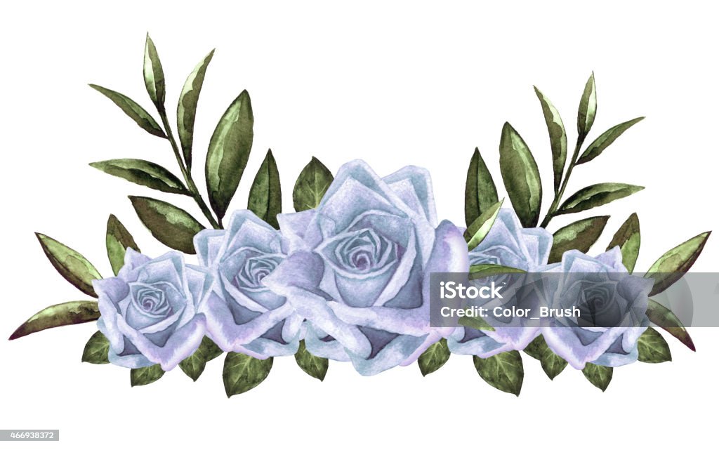 Watercolor blue roses flowers with leaves Watercolor blue roses flowers with leaves closeup isolated on a white background. Hand painting 2015 stock illustration