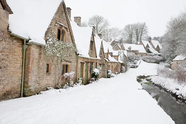 The Famous Arlington Row Cottages smothered in snow