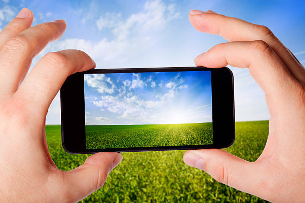 istock Hands holding smartphone with photo on the screen. 466944522