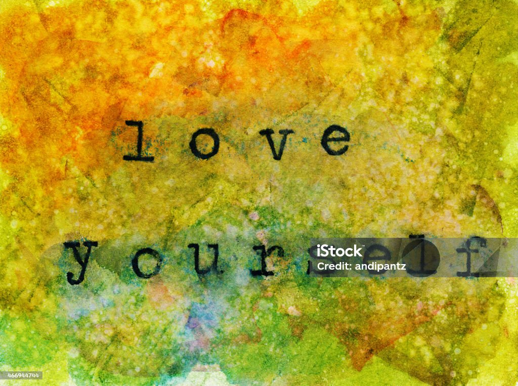 Love Yourself Hand painted mixed media texture with words saying "Love Yourself". 2015 Stock Photo