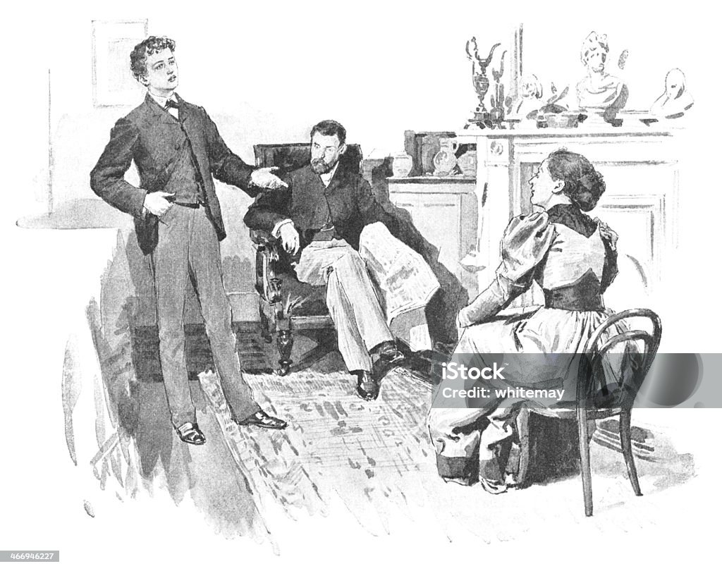 Victorian chłopiec rozmowy z rodzicami - Zbiór ilustracji royalty-free (1890-1899)