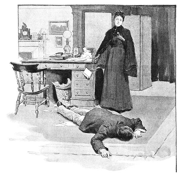 zszokowana wiktoriański kobieta znalezienia człowiek na podłodze - murder shock women physical injury stock illustrations