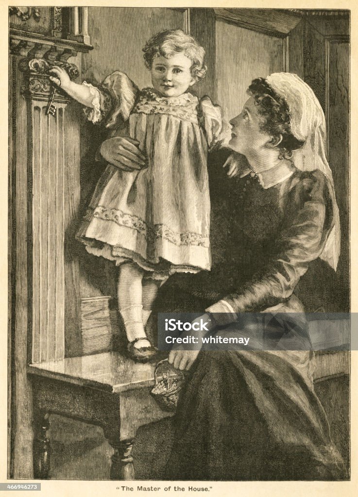 Викторианский мать, держа Маленький мальчик - Стоковые иллюстрации XIX век роялти-фри