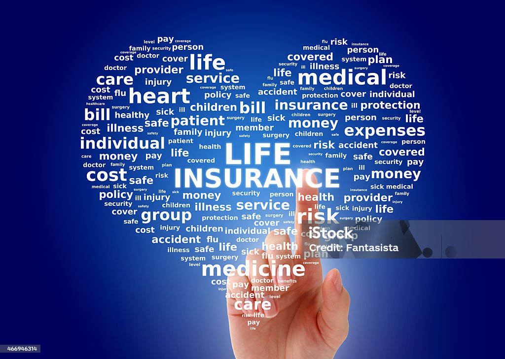 Life insurance concept Life insurance concept. Cloud tags over blue background. 2015 Stock Photo