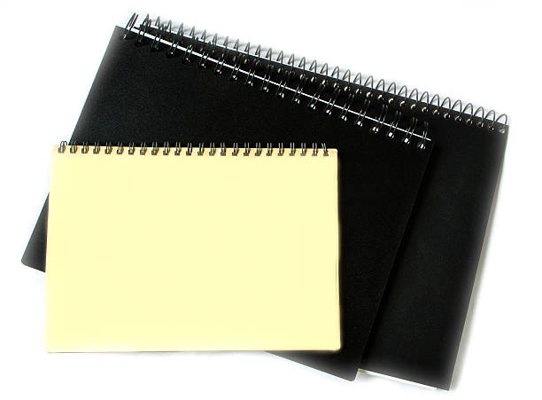 istock brown notbook lay  on 2 black notebooks 466949177