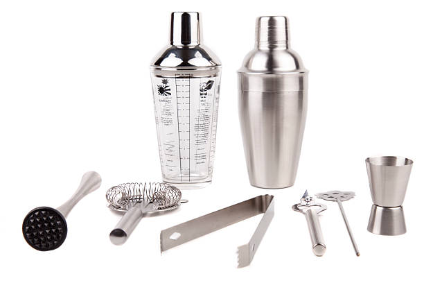 istock Cocktail shakers, strainer and jigger - Stock Image 466954042