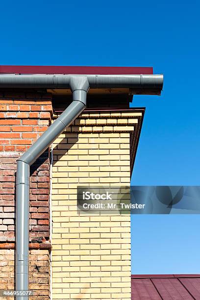 Gutter And Brick Wall Stock Photo - Download Image Now - Architectural Cornice, Architecture, Brick