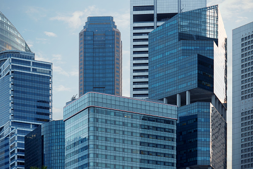 A glimpse at the architecture in  Midtown Manhattan, one of many busy districts in NYC.