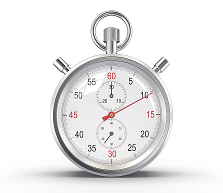 Classic stopwatch. Glass reflections and ground shadow. Clipping path.