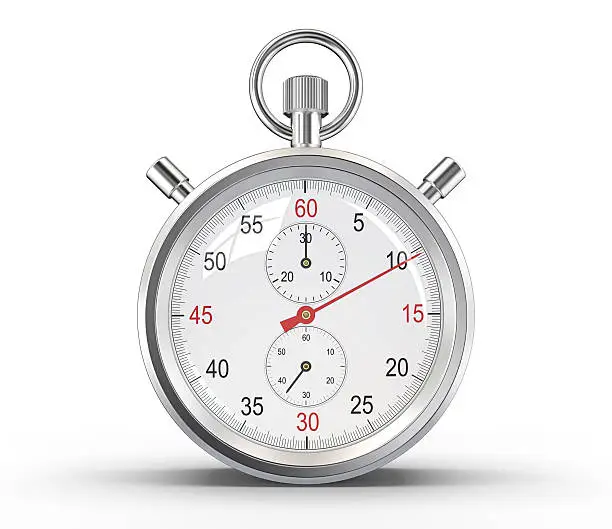 Classic stopwatch. Glass reflections and ground shadow. Clipping path.