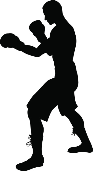 A detailed silhouette of a boxer with gloves boxing. Vector file is eps 10