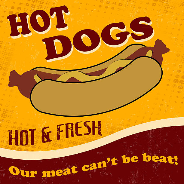 illustrazioni stock, clip art, cartoni animati e icone di tendenza di poster di hot dog - weenies