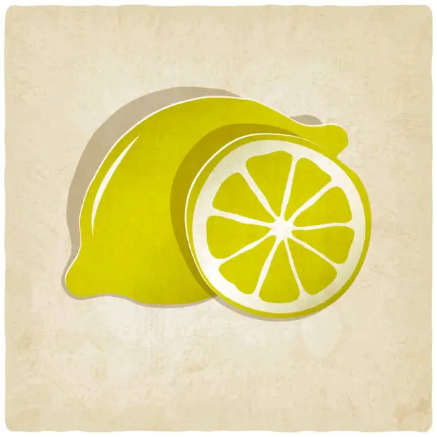 Vector illustration of paper lemon icon on old background