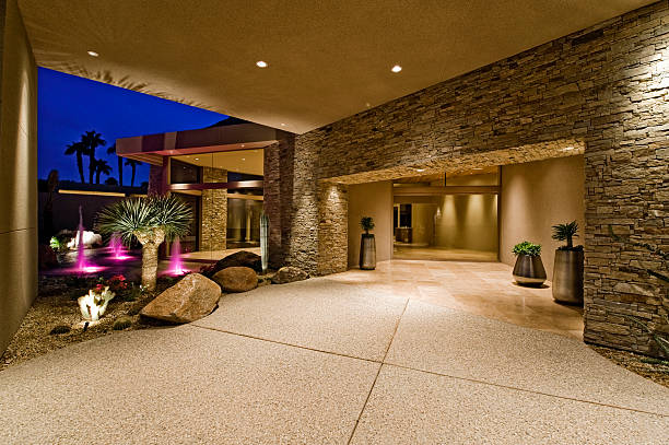 istock Dusk at exterior of a modern house 466967334
