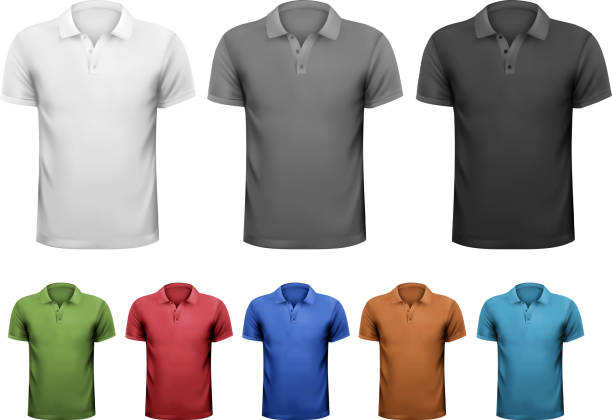 istock Set of colorful male shirts on white 466967503