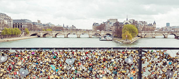 Ile de la Cite from 'Pont de l'Archeveche' bridge with love padlocks.