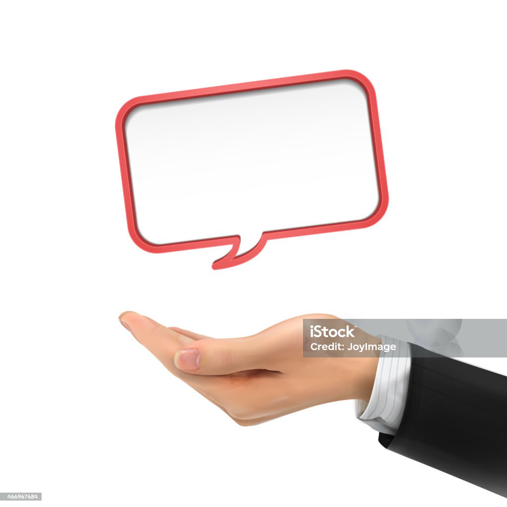 3d hand holding speech bubble 3d hand holding speech bubble over white background 2015 stock vector