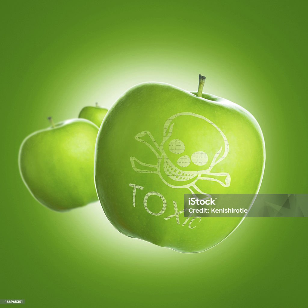 Food poison Food contamination concept using green apple with skull and image Abstract Stock Photo