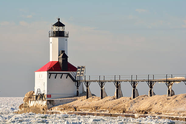 istock Lighthouse and Catwalk on Sunny Winter Day 466970244