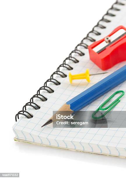 Checked Notebook On White Stock Photo - Download Image Now - 2015, Blue, Book