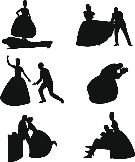 ilustraciones, imágenes clip art, dibujos animados e iconos de stock de boda parejas silhouttes - dancing women wedding reception men