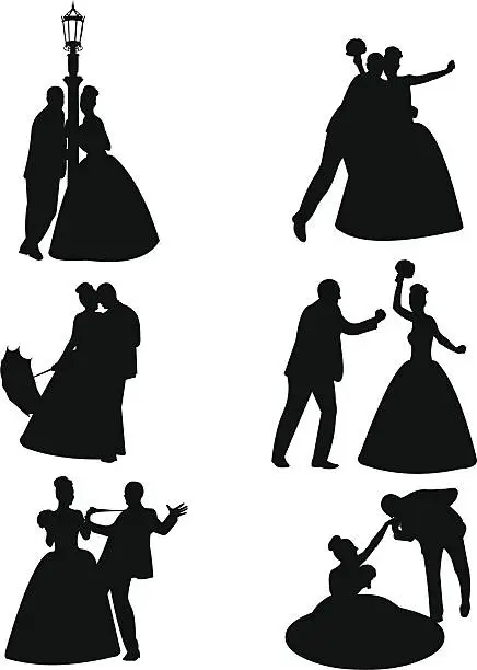 Vector illustration of Wedding couple silhouttes