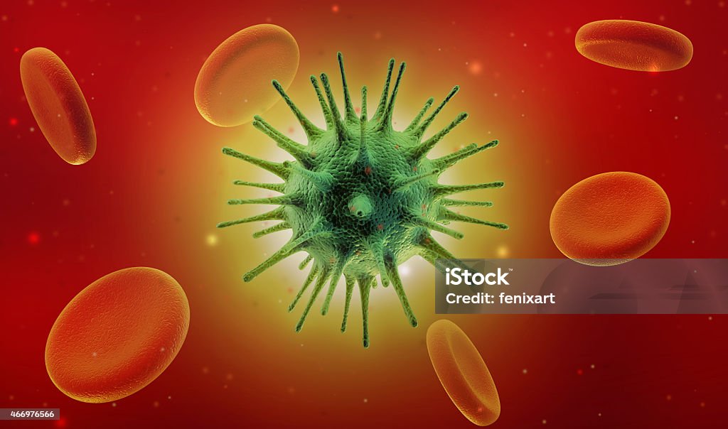 Digital illustration of Blood Cell infected by Virus Virus in blood flow 2015 Stock Photo