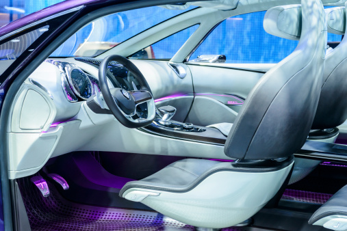 Brussels, Belgium - January 14, 2014: Renault Initiale Paris concept car interior on display at the 2014 Brussels motor show. The Renault, Initiale Paris is a concept car for the future Renault Espace MPV.