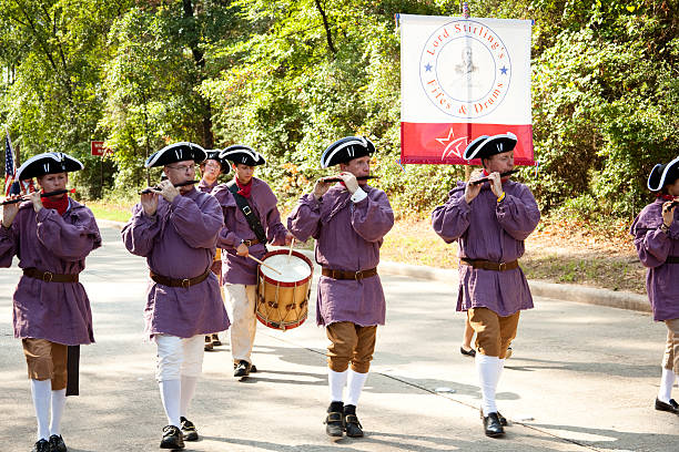 Chesapeake, Virginia, USA - December 8, 2024: A reenactment of the Battle of Great Bridge, of the American Revolution on December 9, 1775.