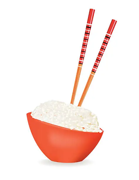 Vector illustration of Red Bowl Of Rice With Chopsticks
