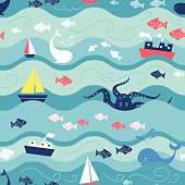 istock Childrens Ocean Life Seamless Repeating Pattern 466981566