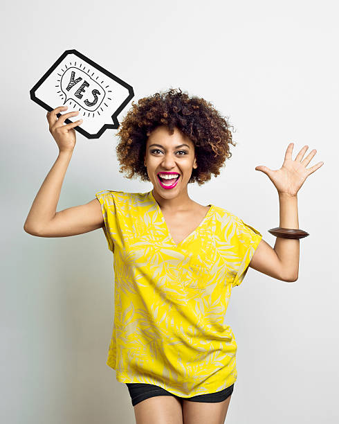 istock Excited Afro Woman with speech bubble 466982274