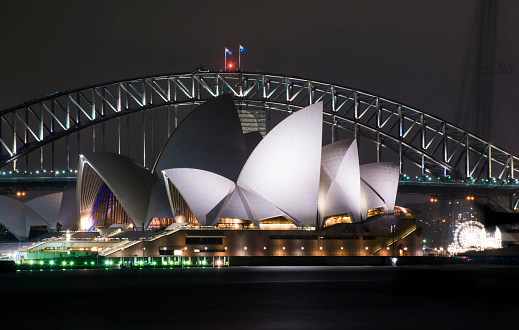 Sydney, Australia –January 04, 2015: Sydney Harbour Bridge and Opera House at Dusk.