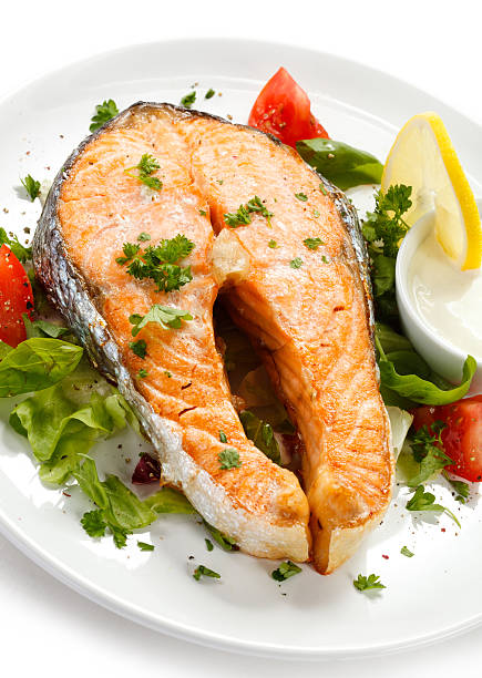 istock Grilled salmon and vegetables 466982630