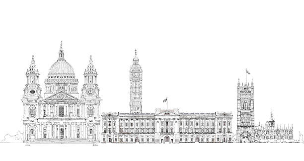 famous buildings of the world, london.  sketch collection. - bank of england stock illustrations