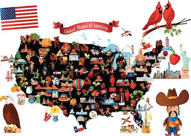 Cartoon map of USA Cartoon map of USA buffalo iowa stock illustrations