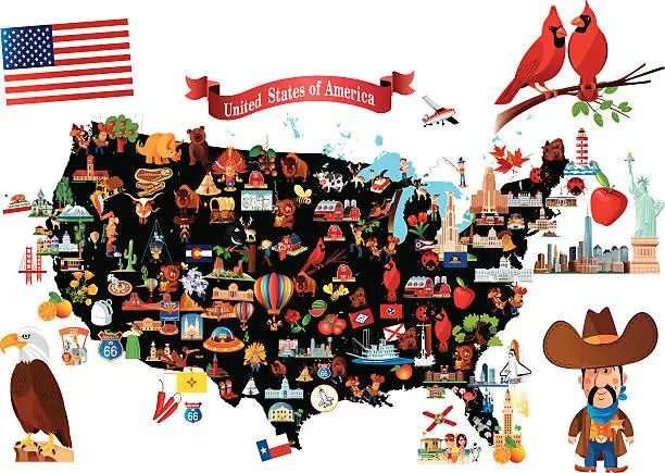 Vector illustration of Cartoon map of USA