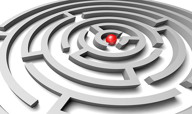 istock 3d white mazz with red ball in centre 466987223