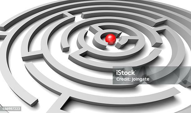 3d White Mazz With Red Ball In Centre Stock Photo - Download Image Now - Adversity, Agreement, Arrival