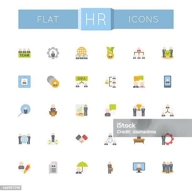 Vektorflache Hr Symbole Stock Vektor Art und mehr Bilder von Arbeitspersonal - Arbeitspersonal, Icon, 2015