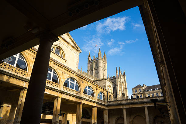Ancient Roman Baths of Bath England at dusk 