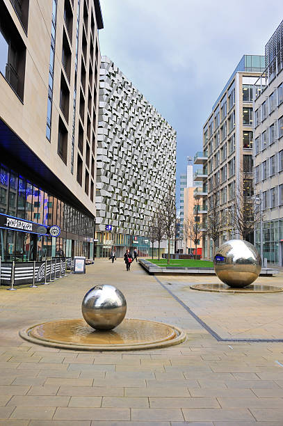 Sheffield City Centre UK with steel balls stock photo