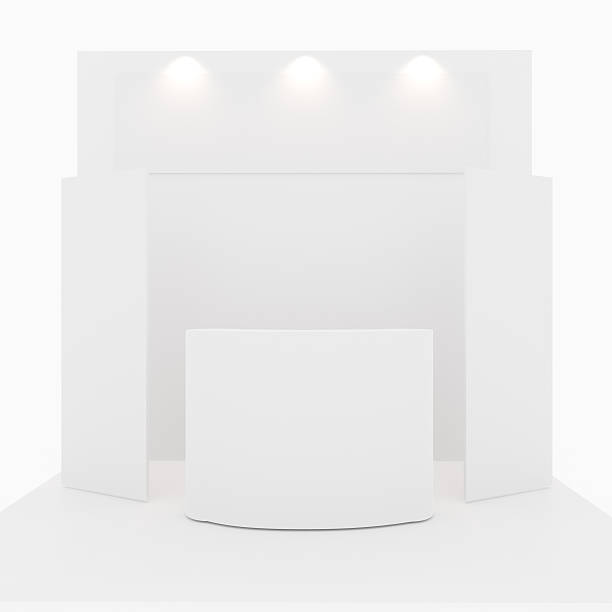 istock A white trade booth with bright lights illuminating it 466989482