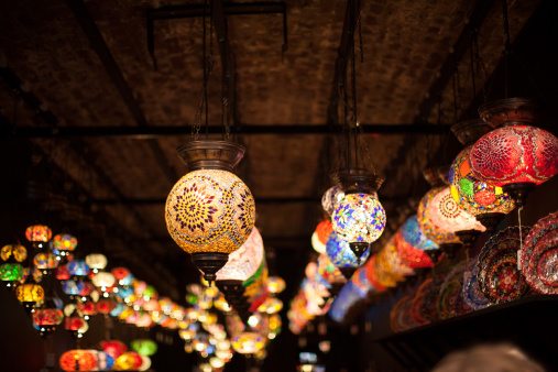 Colorful Turkish hanging mosaic lamps