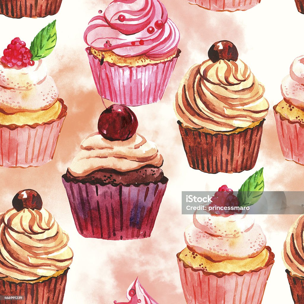 Watercolor seamless cupcake background Anniversary stock illustration