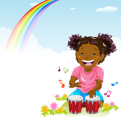 Girl playing bongo in spring.