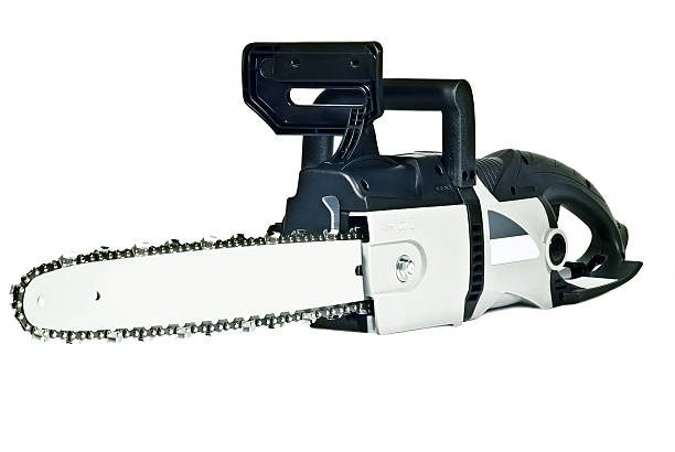 istock Grey manual chainsaw isolated on a white background. 466995057