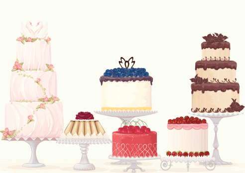 Vector fancy cakes collection over blue background. Cakes are on separate layer.