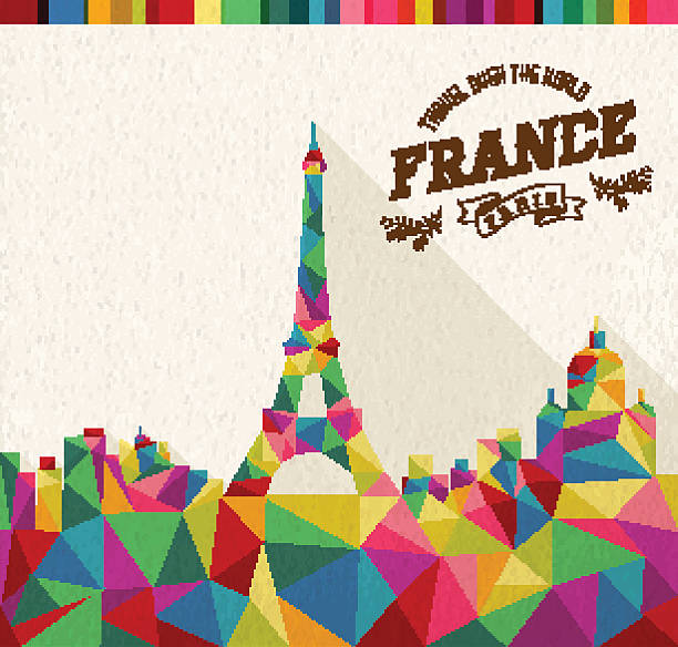 travel francja wielokąta skyline - paris france monument pattern city stock illustrations