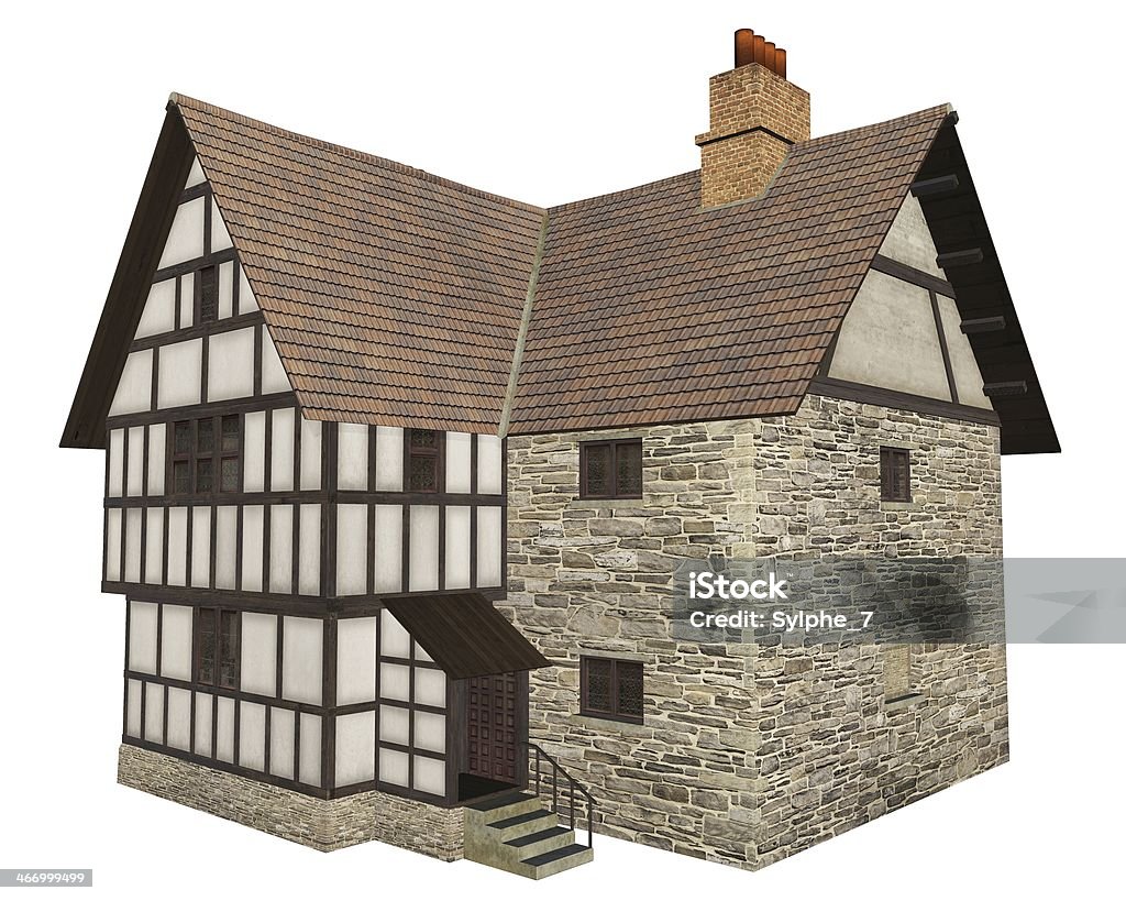 Medieval país casa isolado a branco - Royalty-free Alpendre Foto de stock